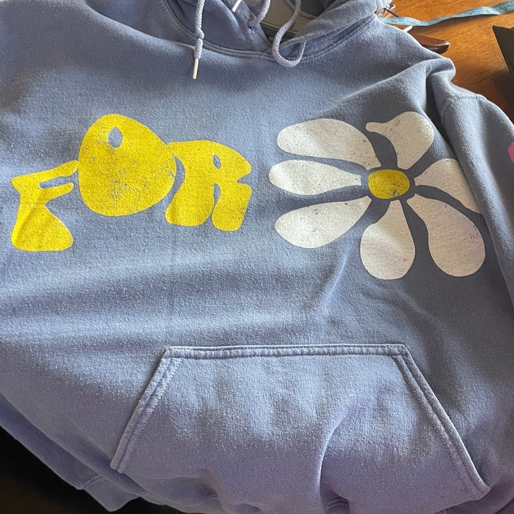 BDG Light Blue Pullover Hoodie with Flowers For the People Logo - Picture 4 of 5